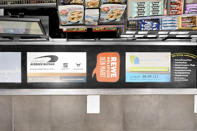 Zebra Invest - Grafik der Zebra Media - Referenz Kassenband im Supermarkt